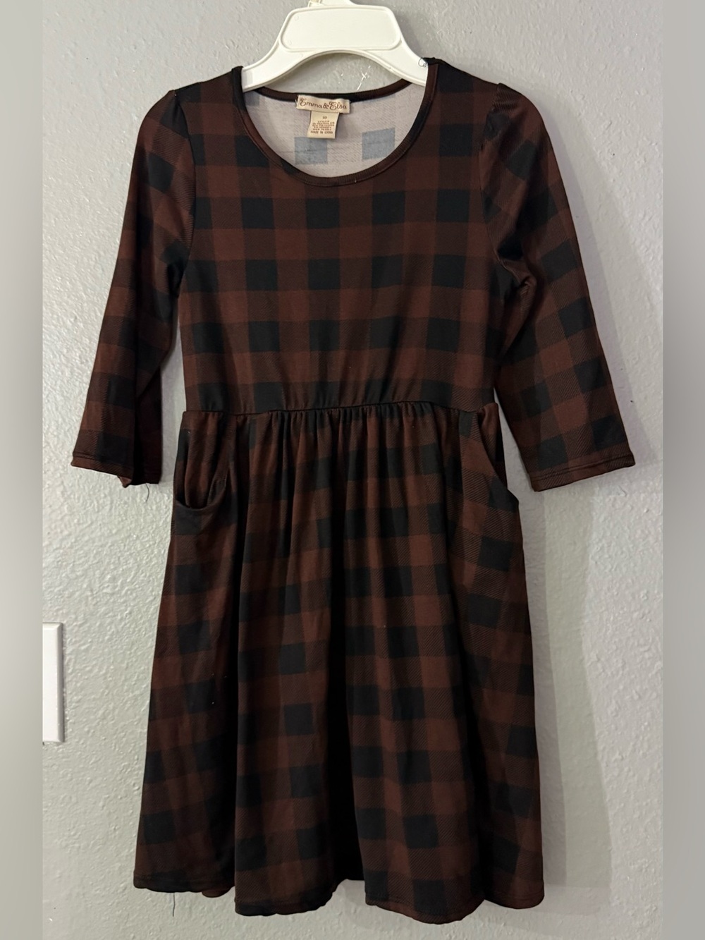 Emma & Sam Dark Brown and Black Plaid Kids Dress